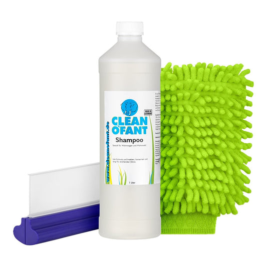 Shampoo mit Wachs 1 L + Mikrofaser-Reinigungshandschuh ultraweich + Wasserabzieher - CLEANOFANT
